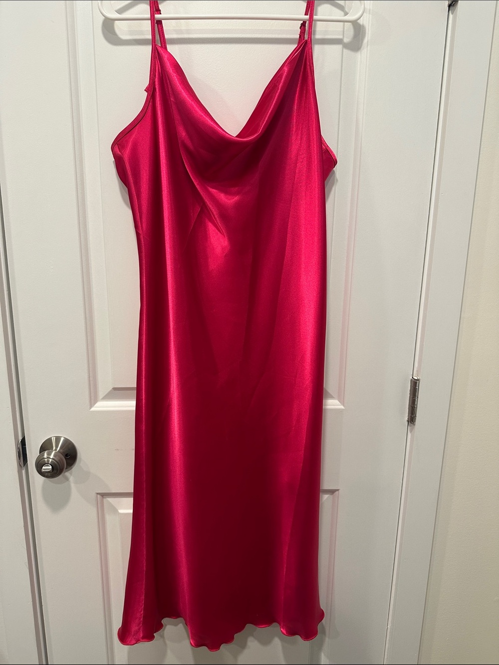 Bebe Satin Cowl Neck Slip Dress - Fuchsia Pink
